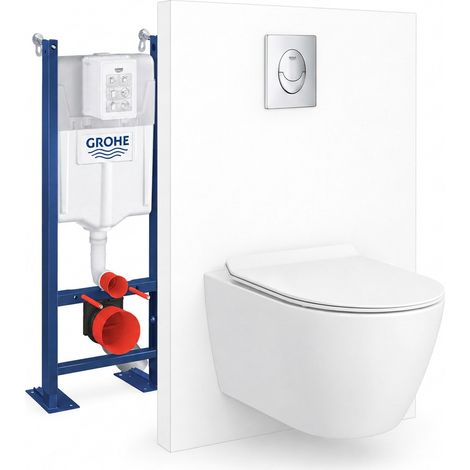 Grohe – Pack Rapid SL WC bâti autoportant – WC suspendu sans bride Ceramia – Abattant SoftClose – Plaque chrome – GRRCEPXWR01FR (1/5)