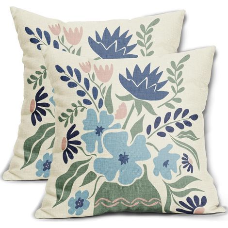 Taies d'oreiller florales vert sauge/bleu/rose 40 x 40 cm, lot de 2, imprimé floral printanier, taies d'oreiller décoratives, conviennent aux canapés, bancs, lits, à l'extérieur, etc. (1/5)