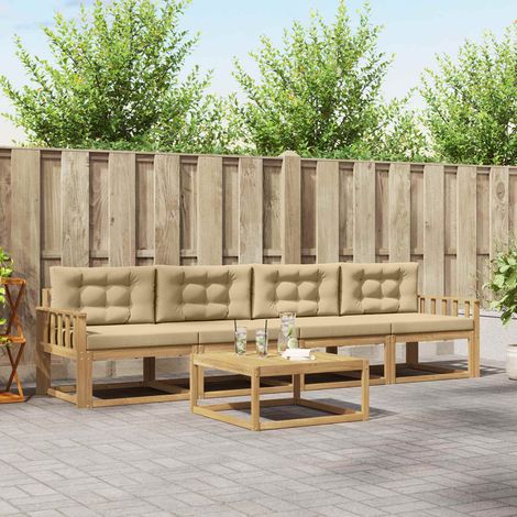 vidaXL Ensemble de canapés d'extérieur 4 pcs Blanc et Beige (1/5)