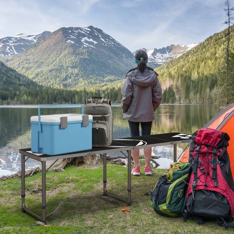 Table de camping facilement réglable en hauteur noir pliable cadre en aluminium 240 x 60 x 54 - 62 - 70 cm finition de qualité
