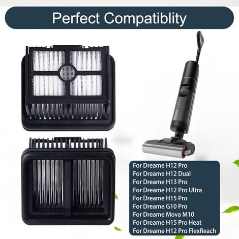 Lot de 4 filtres HEPA pour Dreame H12 Pro/H12 Pro FlexReach/H12 Dual/H12 Pro Ultra/H13 Pro/H15 Pro/H15 Pro Heat/Mova M10 Aspirateur Eau et poussière