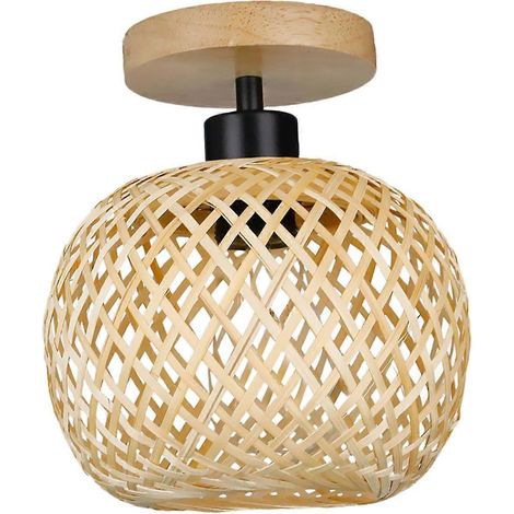 Plafonnier en bambou tressé, style rétro, durable et facile à installer pour une chambre, un salon ou un couloir. (1/5)