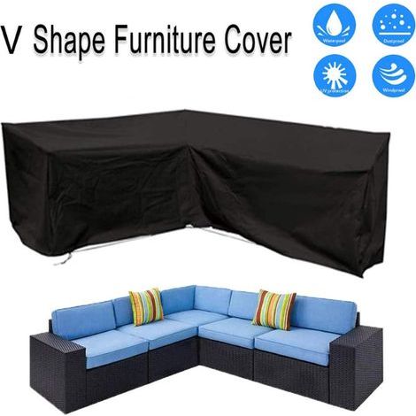 Housse Canapé D'angle L, 210D Oxford Imperméable, Cordons Serrage, Anti-vent Et Anti-poussière Pour Jardin, 215x215x87cm (1/3)