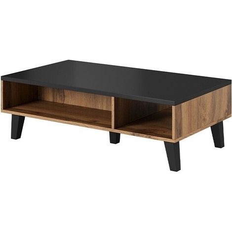 Mesa de centro Larfloi 101, Roble wotan + Negro, 35x60x110cm, Diámetro: 0, Aglomerado laminado, Angular