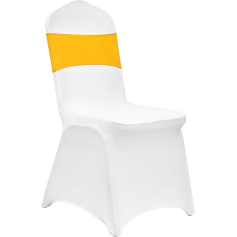 Mophorn Stretch Spandex Folding Chair Covers, Universal Fitted Chair Cover with Chair Sashes, Removable Washable Protective Slipcovers, for Wedding, Holiday, Banquet, Party, Dining (50 Set Gold&White)