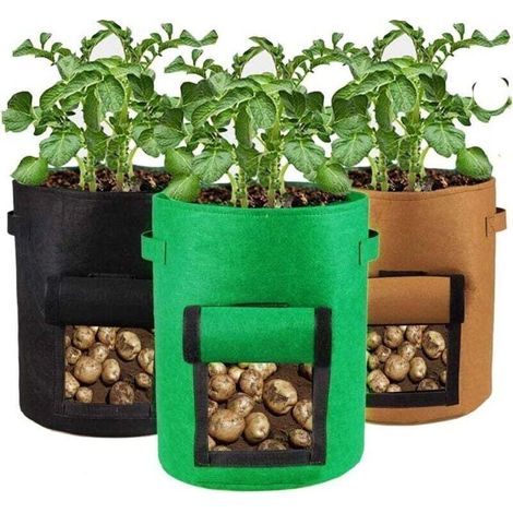 Juego de 3 bolsas de cultivo de 10 galones para papas, zanahorias, fresas, tomates y flores - KZQ