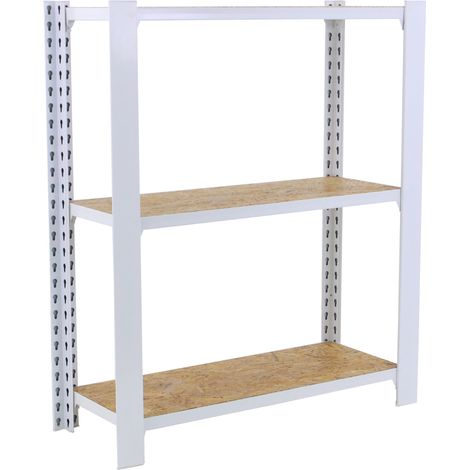 Estantería metálica sin tornillos OFFICLICK de 3 estantes (100x80x30cm) BLANCO Y OSB (1/5)