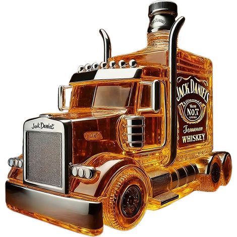 Carafe à whisky en forme de gros camion pour homme. Verre de qualité supérieure sans plomb, préserve le goût. Pièce maîtresse idéale pour une fête. (1/4)