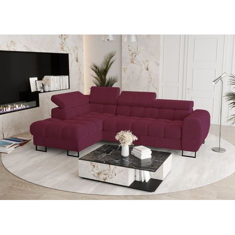 Ecksofa Schlafsofa BASTIEN in Stoff Terra Bordeauxrot Ottomane Links