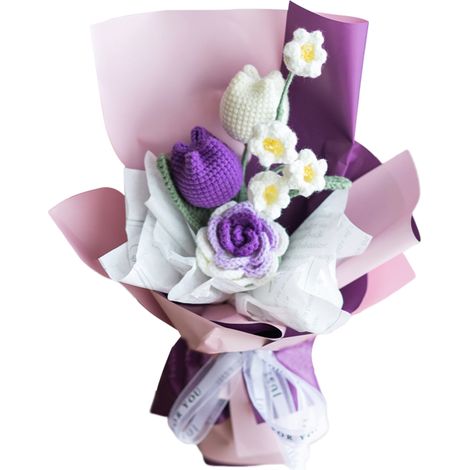 1 bouquet Fleurs artificielles au crochet, tulipes et marguerites, décoration intérieure durable, sans entretien, idéal pour cadeau ou événement (1/5)