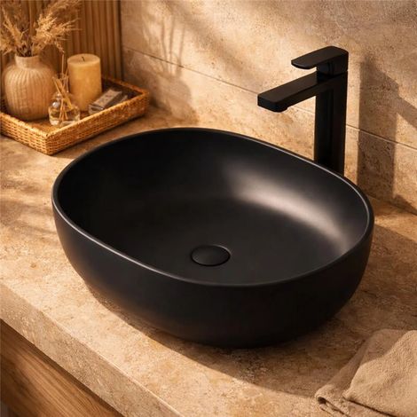 Lavabo a ciotola 60x41 cm nero opaco in ceramica (1/2)