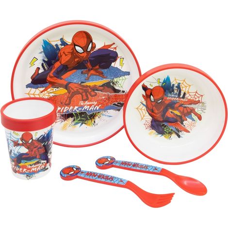 JUEGO DE PLATOS ANTIDESLIZANTES DE SPIDERMAN PARA NIÑOS, 5 PIEZAS (1/5)