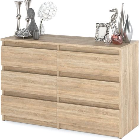 Commode chêne Sonoma 6 tiroirs – Largeur 100 cm – Hauteur 71,5 cm – Profondeur 33,5 cm – Meuble à monter soi-même (1/4)