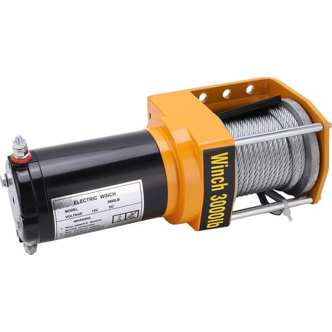Kit de treuil électrique 12 V avec câble de 5 mm x 10 m, 3000 lb, guide-câble à rouleaux 4 voies, commande filaire pour VTT/SSV tout-terrain (1/5)