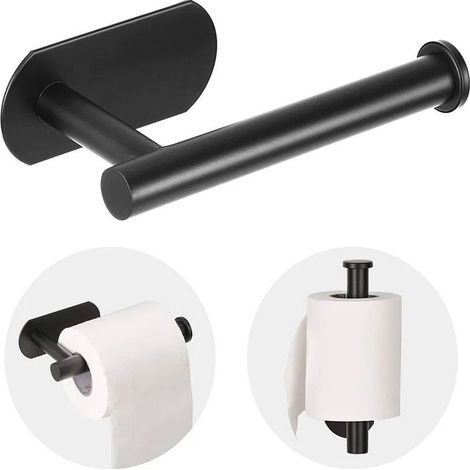 Porte-rouleau de papier toilette adhésif et étanche, en acier noir (1/5)