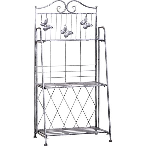 Support à plantes en métal, 3 niveaux, échelle à fleurs pour jardin, gris argenté, 44 x 25 x 96 cm, décoratif et peu encombrant (1/5)