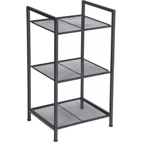 Étagère de Salle de Bain, en Métal, Rangement de Cuisine, 3 Niveaux, Étagère sur Pied, Porte-Plantes, Extensible, Grille Réglable en Hauteur, Style Industriel, Noir (1/5)