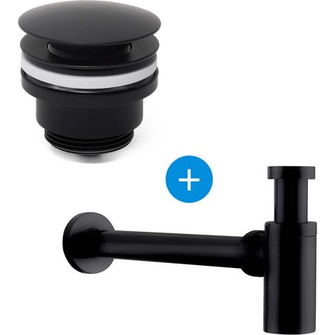 Set siphon de lavabo noir mat avec bonde clic-clac 5/4 avec trop-plein SAT (SATSetBlack) (1/5)