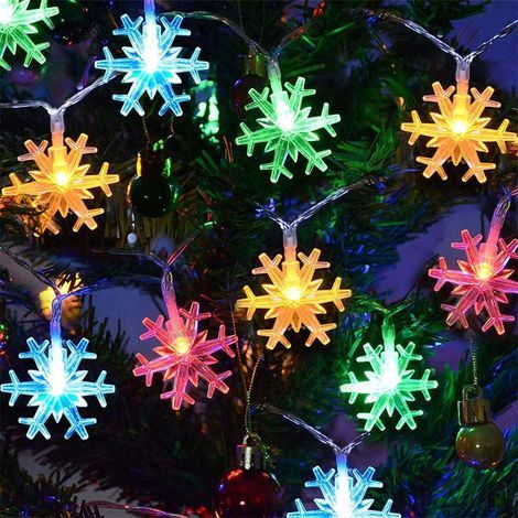 Luces de hadas en forma de copo de nieve, 5 m, 50 unidades, guirnalda LED a pilas con cambio de múltiples colores, decoración para Navidad, habitación, cortina de ventana, boda, cumpleaños, fiestas, i (1/5)
