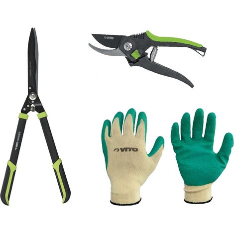 Pack Outils Cisaille de jardin Lame 27,5 cm + Gants de jardin + Sécateur 20 cm VITO