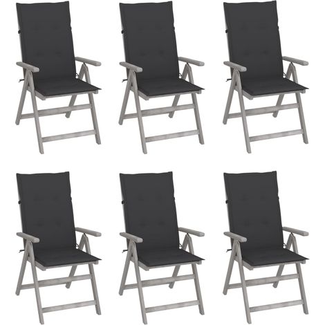 Lot de 6 Chaises inclinables de jardin,Fauteuils d'extérieur avec coussins Bois d'acacia -TF36480 (1/5)