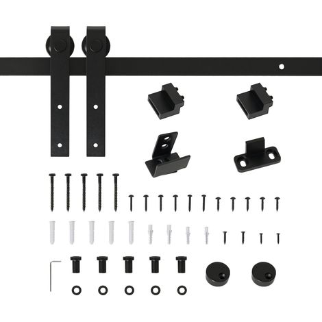 Kit de quincaillerie pour porte coulissante HOMCOM Mini 200 cm en bois, comprenant 2 rails en acier au carbone, capacité de charge de 20 kg, dimensions : 200 x 0,4 x 18 cm, noir.