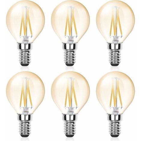 6er-Pack E14 LED-Filamentlampen, G45, 4 W (entspricht 40 W), dimmbar, bernsteinfarbenes Licht, warmweiß (2700 K), 220 V, 380 lm