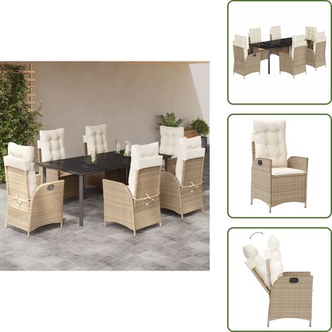 Gartenessgruppe - vidaXL 7-tlg. Garten-Essgruppe mit Kissen Beige Poly Rattan - Relaxsessel (1/5)