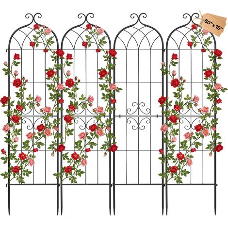 VEVOR Traliccio da Giardinaggio 152x40,5 cm, Set da 4 Grigliati a Incastro per Fiori e Rose con Finitura Verniciata a Polvere e Design Decorativo, Graticci di Sostegno per Rampicanti, Ortaggi, Rose