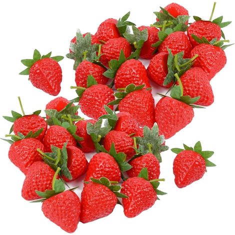 50 fraises artificielles, réalistes et naturelles, en plastique, pour la décoration de chambre d'enfant, de mariage ou de fête. (1/5)