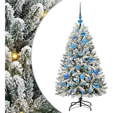Sapin de Noël artificiel, vert et blanc, 120 cm de haut, en PVC et métal. (1/5)