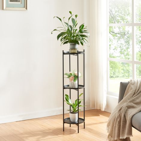 Portavasi Tuusula con 3 Sottovasi Portapiante in Metallo Nero 94 x 25 cm [en.casa]