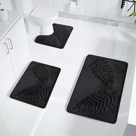 Tapis De Sol Feuille - Absorbant Eau Non Glissant - Pour Salle De Bain Toilette Chambre Cuisine Entrée - Lot De 3 Tapis Noir 40x50 cm 40x60 cm 50x80 cm (1/5)