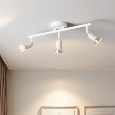 Plafonnier LED 3 Spots, Luminaires Intérieur GU10 Blanc Givré, Spot Plafond Lustre Salon, Métal Rampe (Sans Ampoule) (1/5)