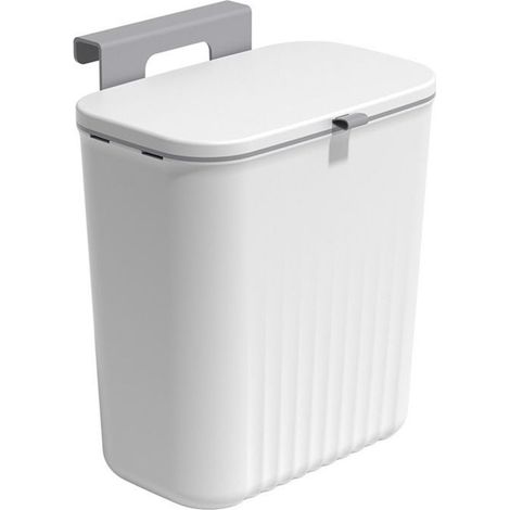 Poubelle murale suspendue avec couvercle, plastique, 29x26x16.5cm, blanc, 1 unité (1/5)