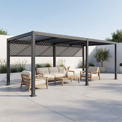 Pergola bioclimatique aluminium et acier 3x6m lames orientables + 2 stores 3m PALACE anthracite