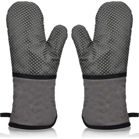 Gants Cuisine Silicone Gris, Maniques Anti-Chaleur, Cuisson Barbecue Pâtisserie