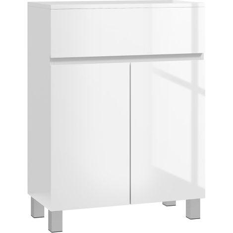 High Gloss Freestanding Bathroom Storage Cabinet with Doors and Adjustable Shelf - 60x30x80 cm, Stylish White Home Organization Furniture