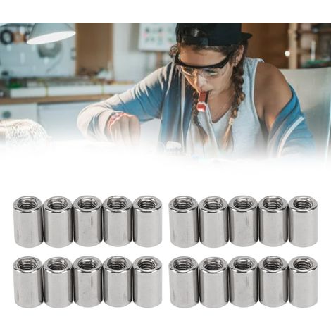 Jeu de 20 écrous cylindriques à filetage intérieur M61.0-10-L15mm en acier inoxydable 304 (1/5)