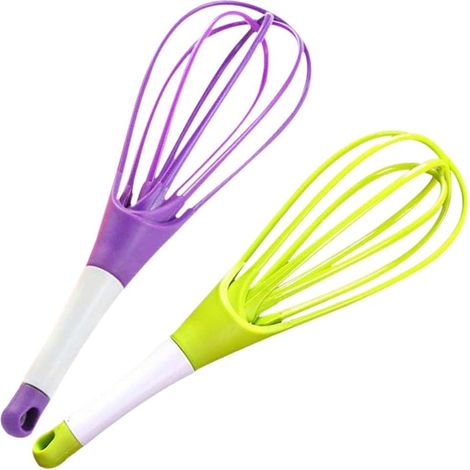Juego de 2 batidores giratorios multifuncionales: batidor de huevos de silicona, espumador de leche, utensilios de cocina para mezclar, batir y remover. (1/5)