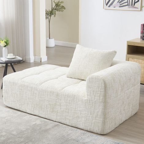Canape convertible,Canape droit,canape 2 places,canapé moelleux avec coussins, poches latérales pour télécommande et téléphone portable, soigné et élégant,aucun assemblage requis,beige (1/5)