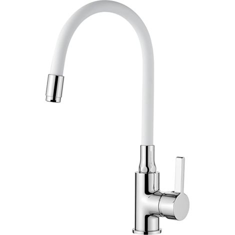 Robinet de Cuisine avec Bec Flexible, Mitigeur d'évier Monocommande, Chrome, Blanc/Chromé