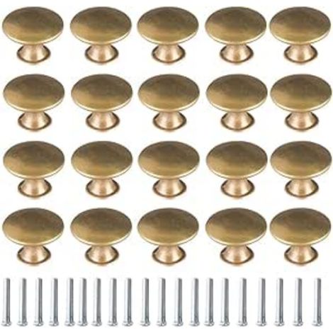 20x Boutons Brossé de Porte Vintage Poignées Meuble Rond avec Vis pour Commode Armoire 30mm Laiton Or (1/5)