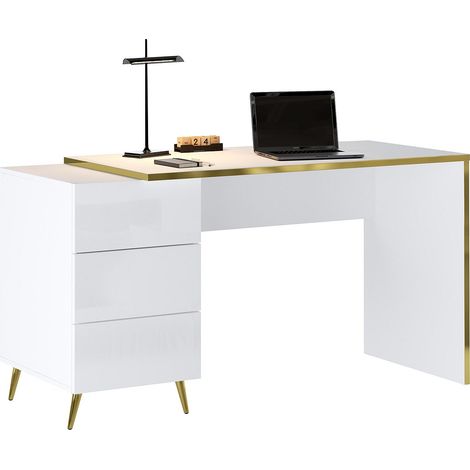 Scrivania con cassetti Bianco brillante e Dorato MARZIALO