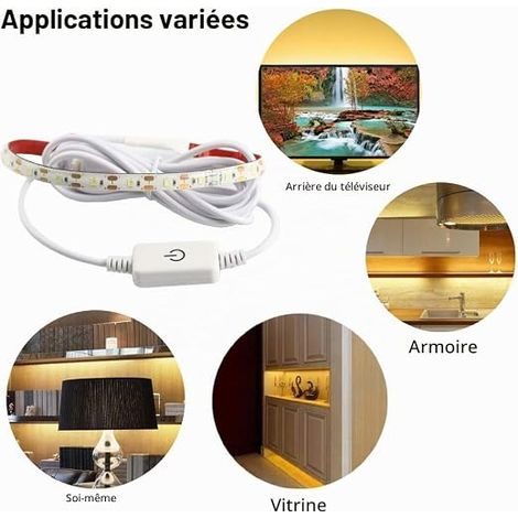 CUQI Bande lumineuse USB pour machine à coudre - 5 V - 30 cm - Variateur tactile - Clips adhésifs - 18 LED variable - Armoire de cuisine, lits de bébé - Blanc (1/2)