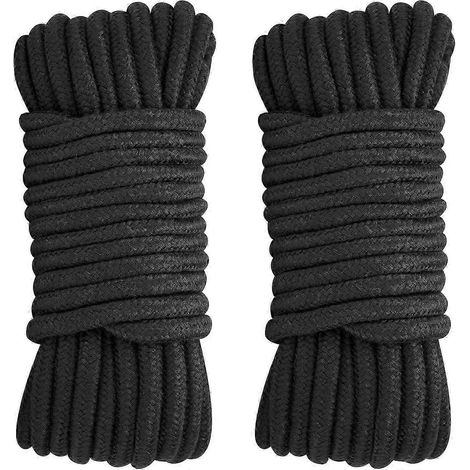 Corde en coton doux de 10 mm, lot de 2, 10 m (33 pi), noire et épaisse, pour suspendre les plantes. (1/5)