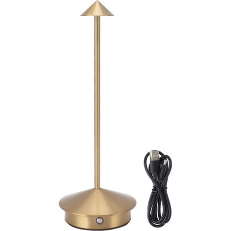 Lampe de table sans fil en fer rechargeable, lampe de chevet avec 3 températures de couleur réglables, idéale pour la maison, la chambre d'étudiant ou le bureau (dorée). (1/5)