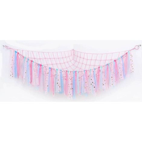 hamac pour jouets - Sac en filet - Rose et bleu - Hamacs - Sac de rangement pour peluches - Sac de rangement pour jouets, hamacs et accessoires - Corde en coton tressée - 100 x 100 x 150 cm (Jouets no (1/2)