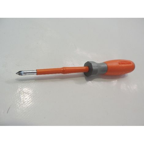 Tournevis cruciforme Pozidrive 4x75mm isolé 1000V manche bi-matière lame acier chromé empreinte PZ0 DERANCOURT POZI4X75B (1/3)