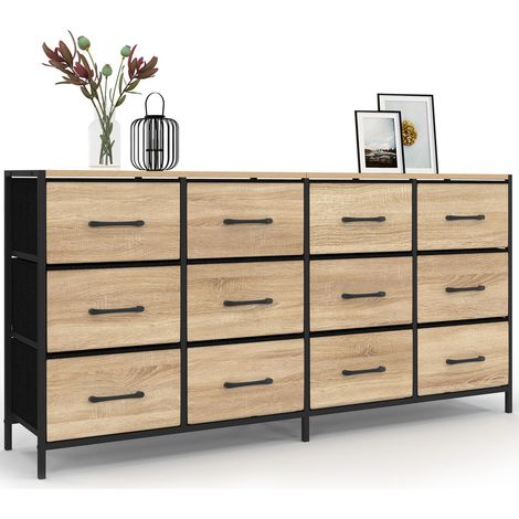 Kommode mit 12 Schubladen aus Stoff UTAH 140 cm Aufbewahrungsmöbel Industriedesign